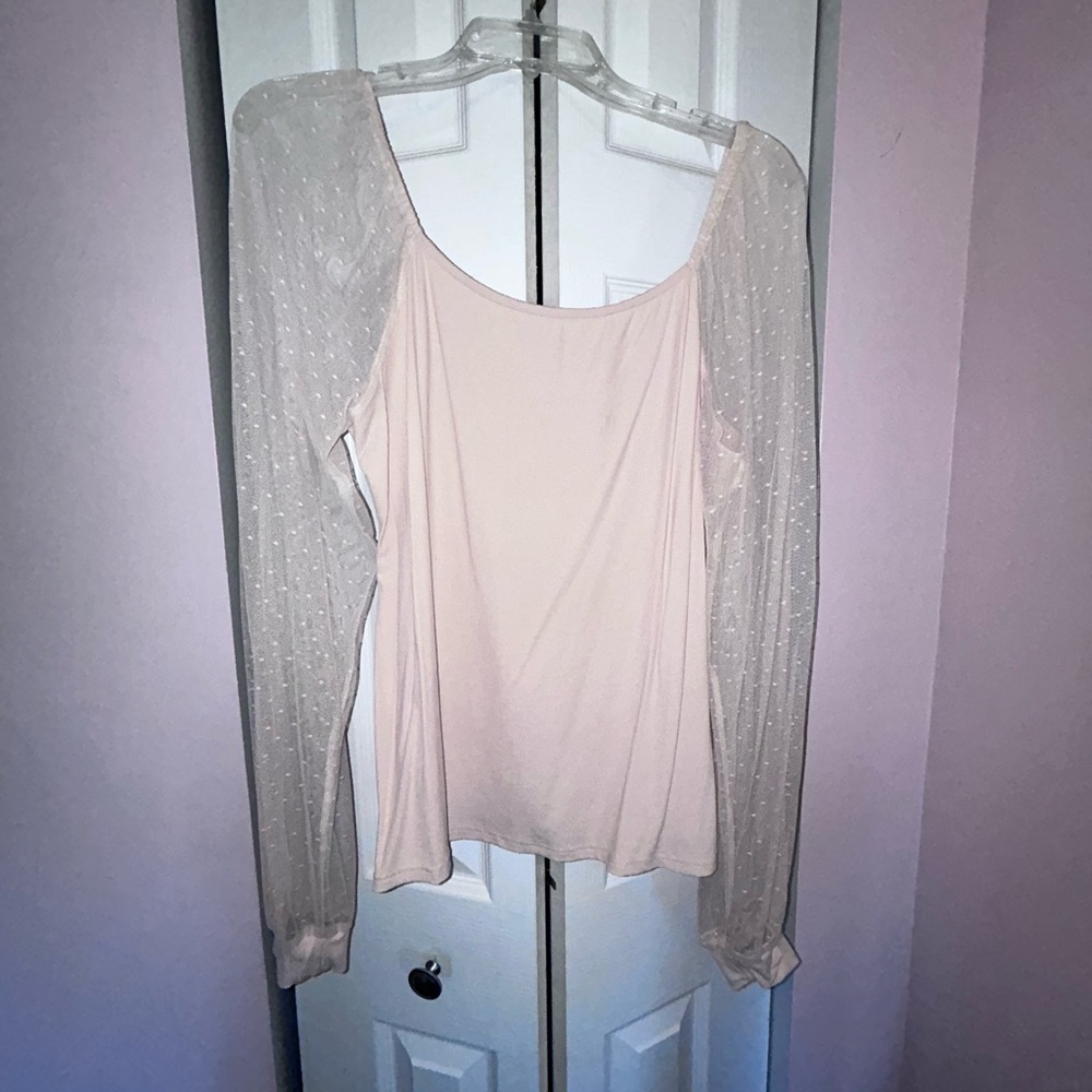 Elegant Cream Women's Top with Sheer Sleeves